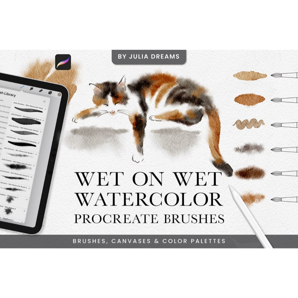 [P472] Wet on Wet Watercolor Brushes for Procreate by Julia Dreams ...
