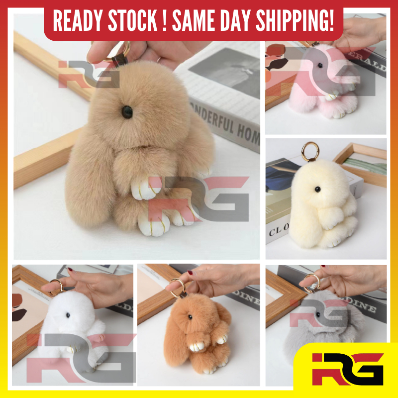 Cute Fluffy Rabbit Keychain Rabbit Bag Keychain Rantai Kunci Arnab ...