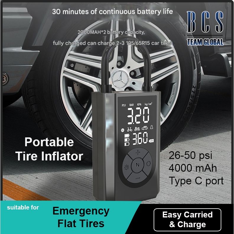 BCS Portable Tire Inflator Air Pump Car Pump Flat tires 5V 80W Type C ...