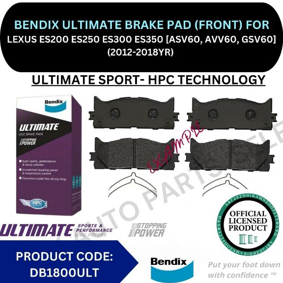BENDIX ULTIMATE DISC BRAKE PAD (FRONT) FOR LEXUS ES200 ES250 ES300 ...