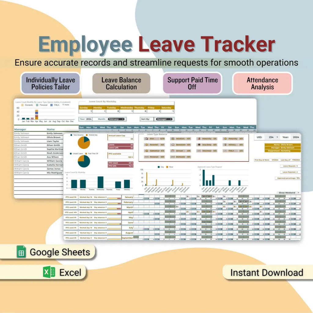 Employee Staff Absence Tracker Leave Balance Calculation Human Resource ...