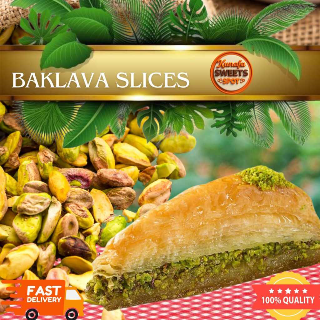Turkish Baklava With Extra Pistachio - Triangle Baklava - Baklava Slice ...