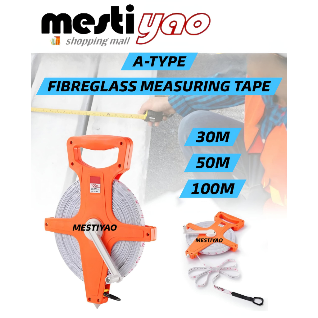 FIXTEK 30M & 50M Blue Fibreglass Long Measuring Tape - Professional Durable-1342683