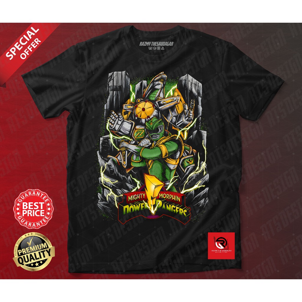 BAJU VINTAGE MIGHTY MORPHIN POWER RANGER GREEN T-SHIRT LENGAN PENDEK ...