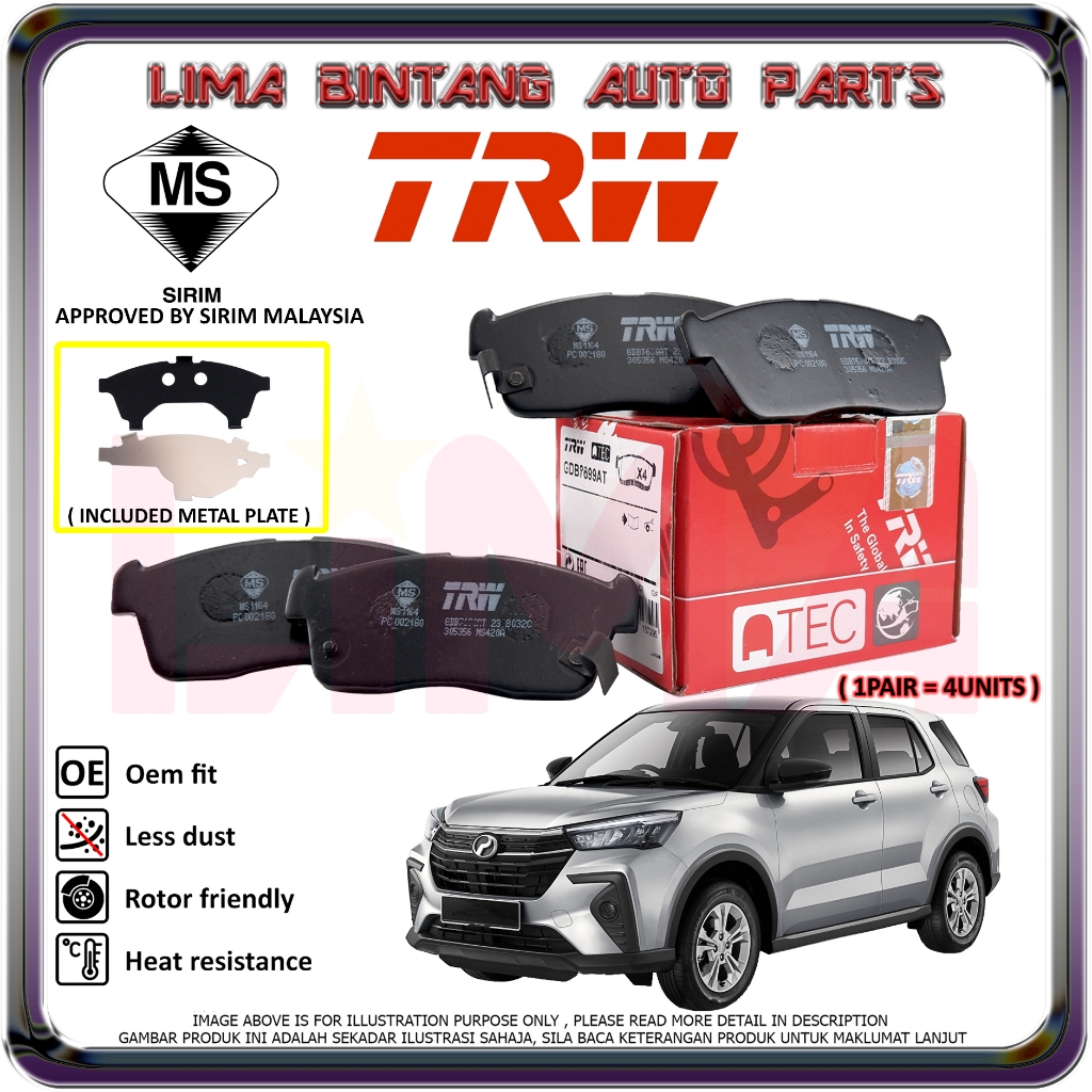 Perodua Ativa Front Brake Pads , Disc Brake Pad TRW | Shopee Malaysia