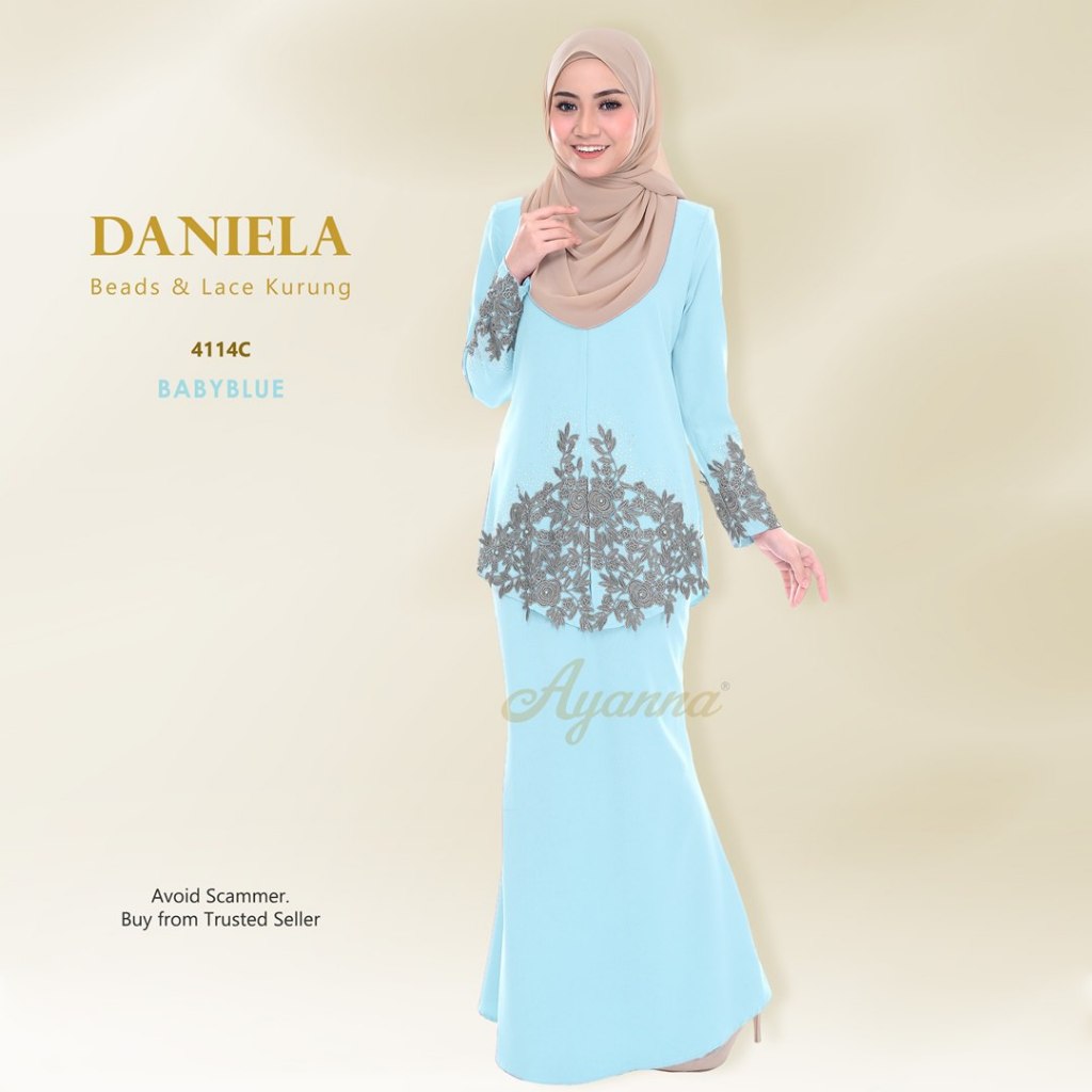 Tema Baby Blue Baju Kurung Dewasa Plus size Lace Moden Tunang Bridesmaid Kenduri Raya (Size 32-60)