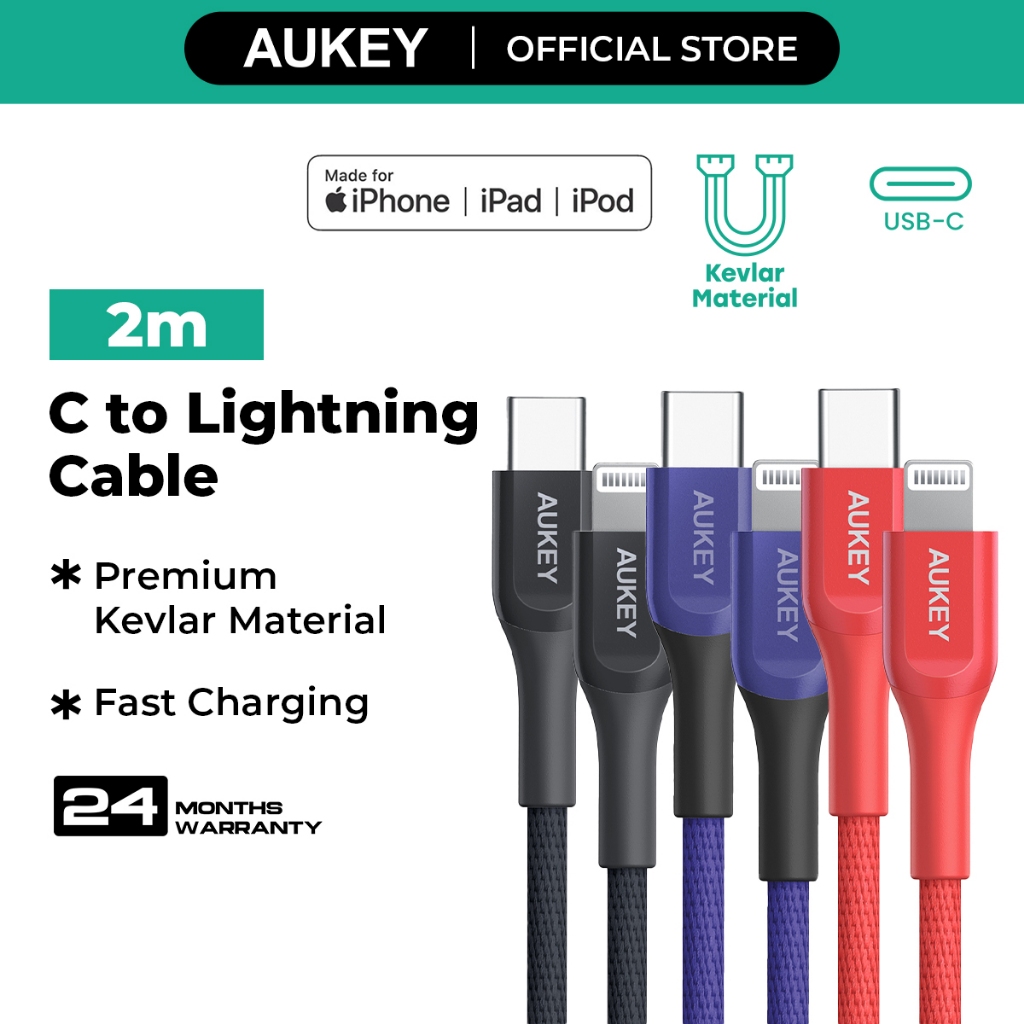 Aukey CB-AKL4 MFI 18W USB C To Lightning Kevlar Cable - 2 Meter ...
