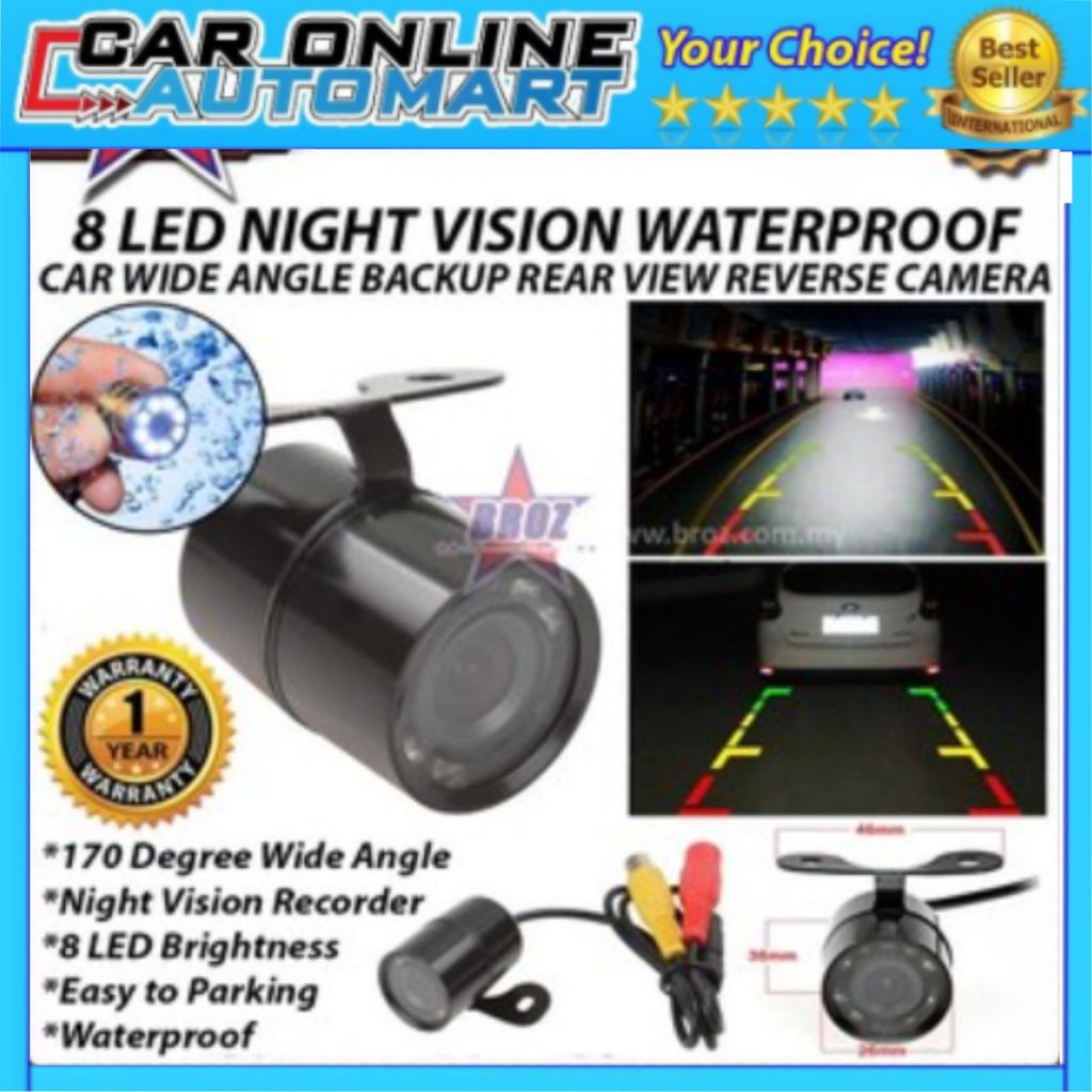 8 LED Waterproof Car Reverse Camera Rear Night Vision Butterfly View ...