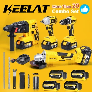 KEELAT 4/5 in 1 Cordless Combo Set Brushless Drill Impact Wrench Angle Grinder Rotary Hammer Drill Combo Set Power Tool