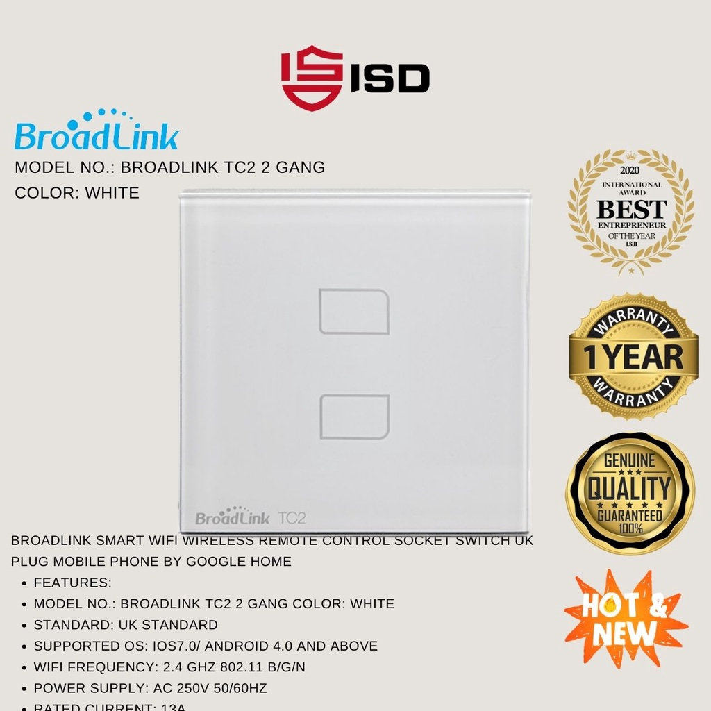 BROADLINK TC2 Wifi LIGHT SWITCH REMOTE CONTROL LIGHT POWER SWITCH WH/1 ...