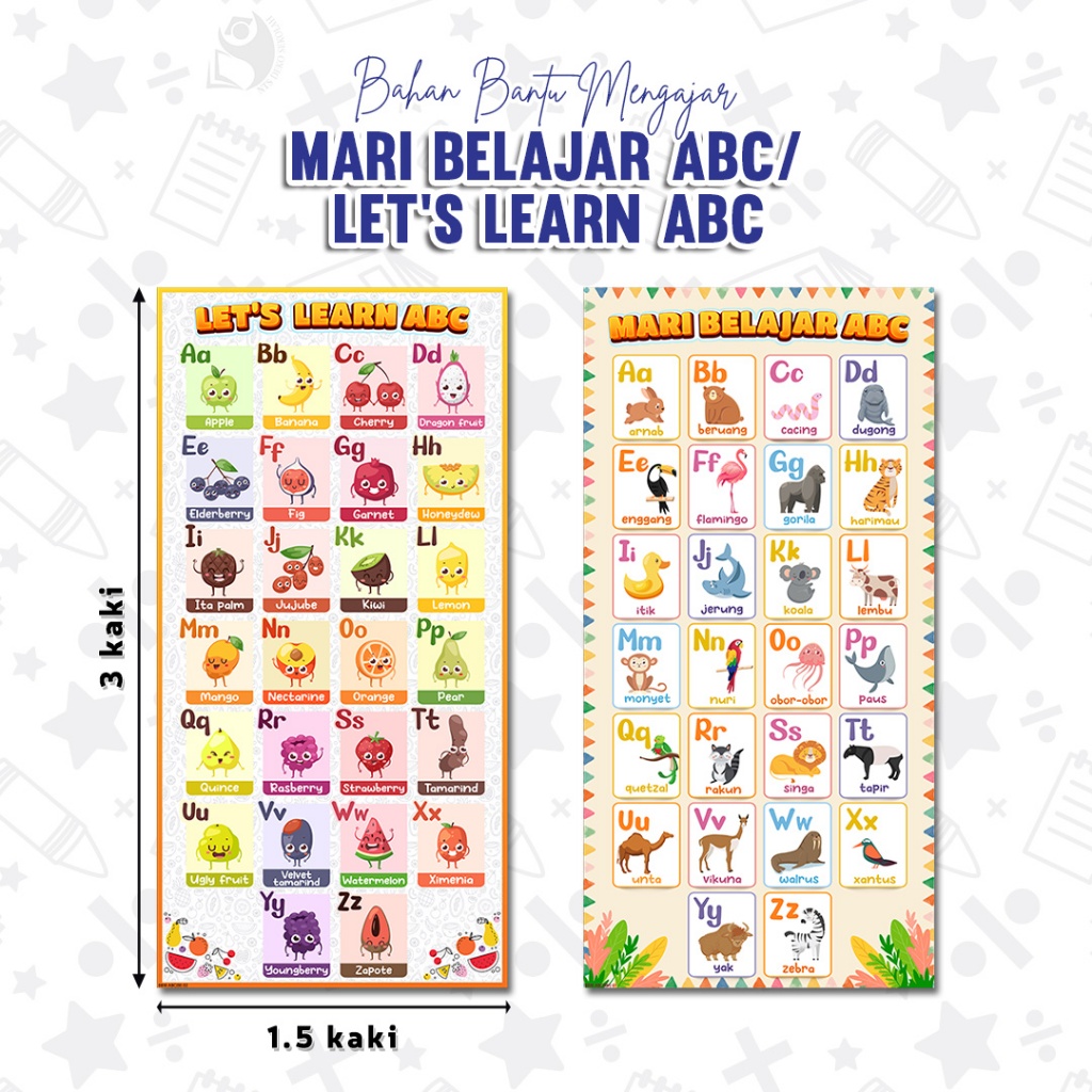 🌸1 DAY SHIP🌸 POSTER BELAJAR ABJAD ABC - MELAYU & ENGLISH / BBM TADIKA ...