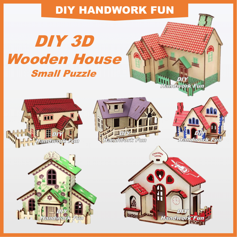 DIY 3D Wooden House Puzzle Handmade Assembled Educational Toy | DIY 3D ...