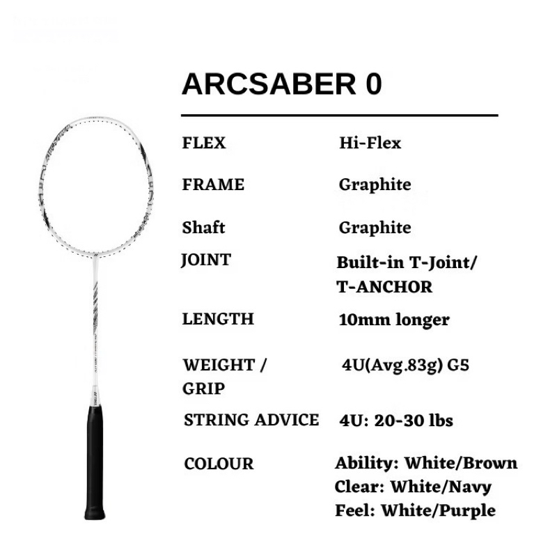 Yonex Arcsaber 0 Ability, Clear, Feel Badminton Rackets (100% Original ...