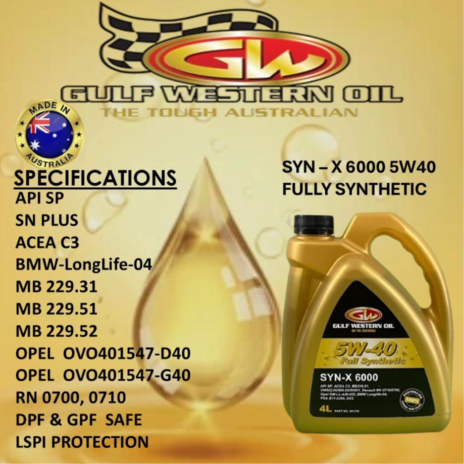 GULF WESTERN ENGINE OIL SYN-6000 5W40 - ( MADE IN AUTRALIA ) | Shopee ...