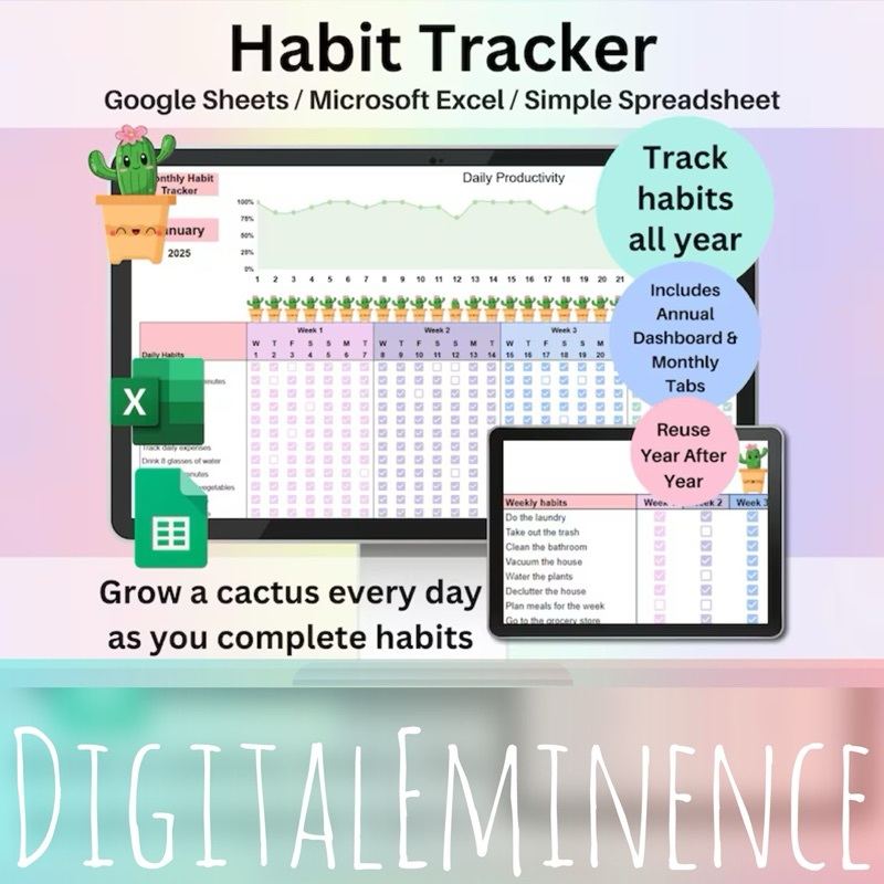 Habit Tracker Spreadsheet 📊 Google Sheets & Excel, Daily, Weekly ...