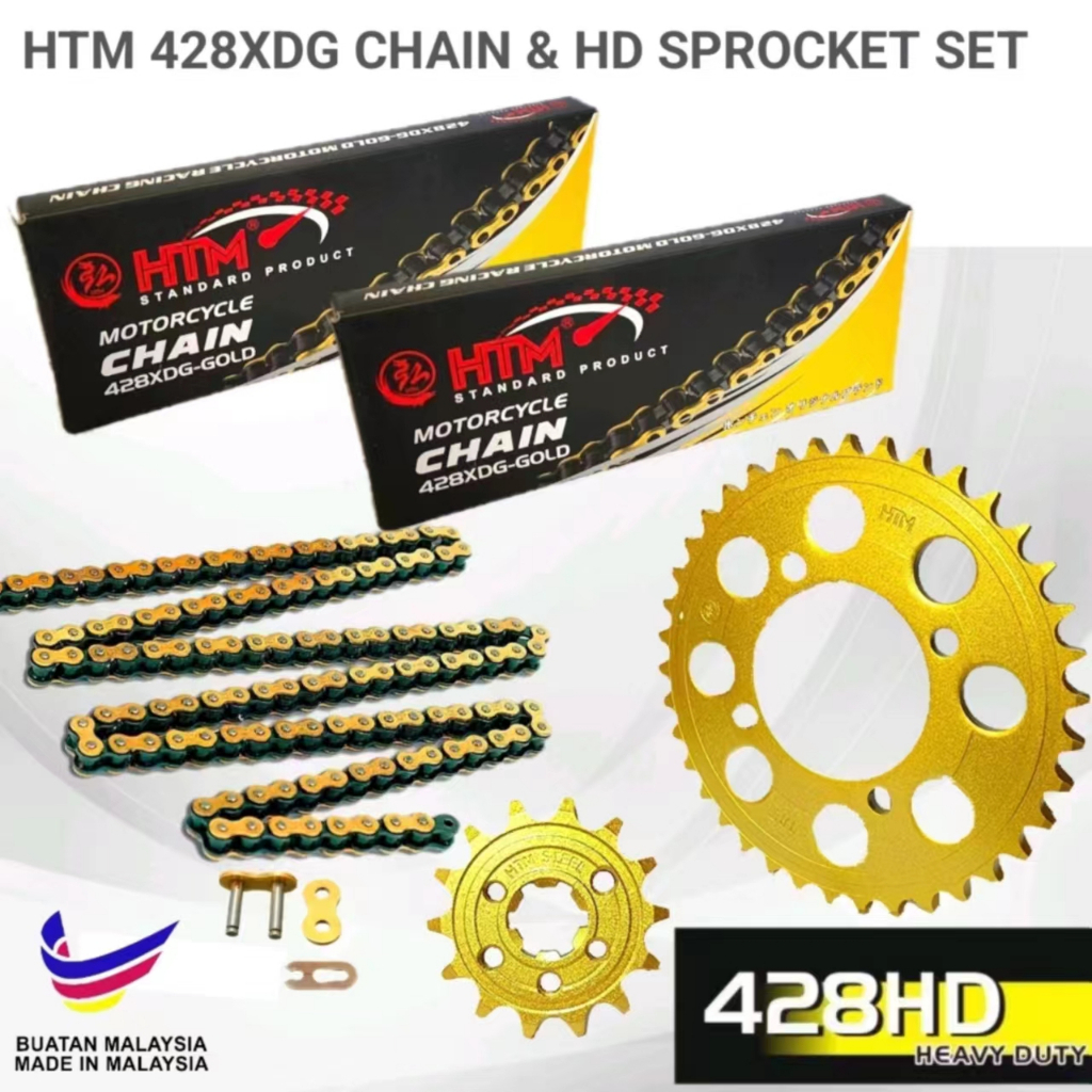 R15 MT15 428XDG-132L HTM 428XDG CHAIN 428 SPROCKET SET GOLD CHAIN ...