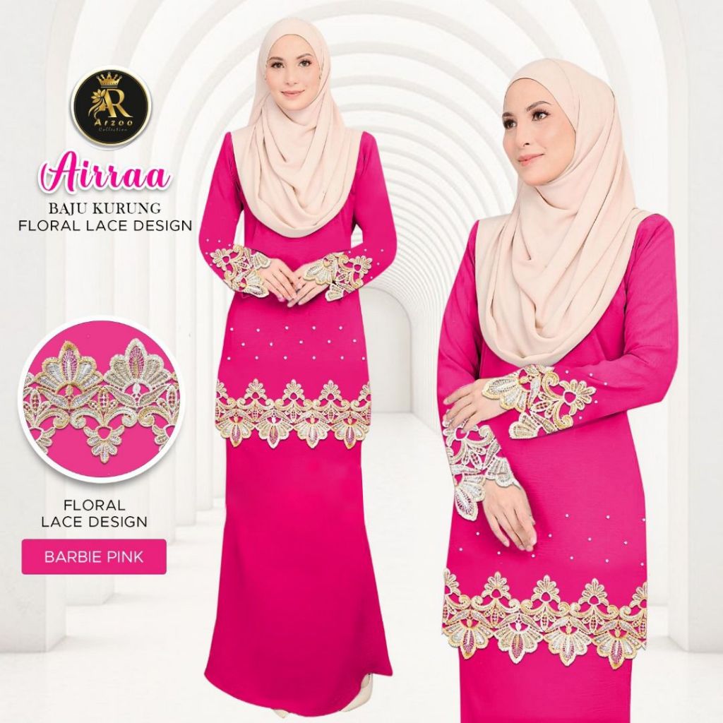 High Quality Baju Kurang Airraa With Flower Design Lace And Batu New Arrival Raya 2025