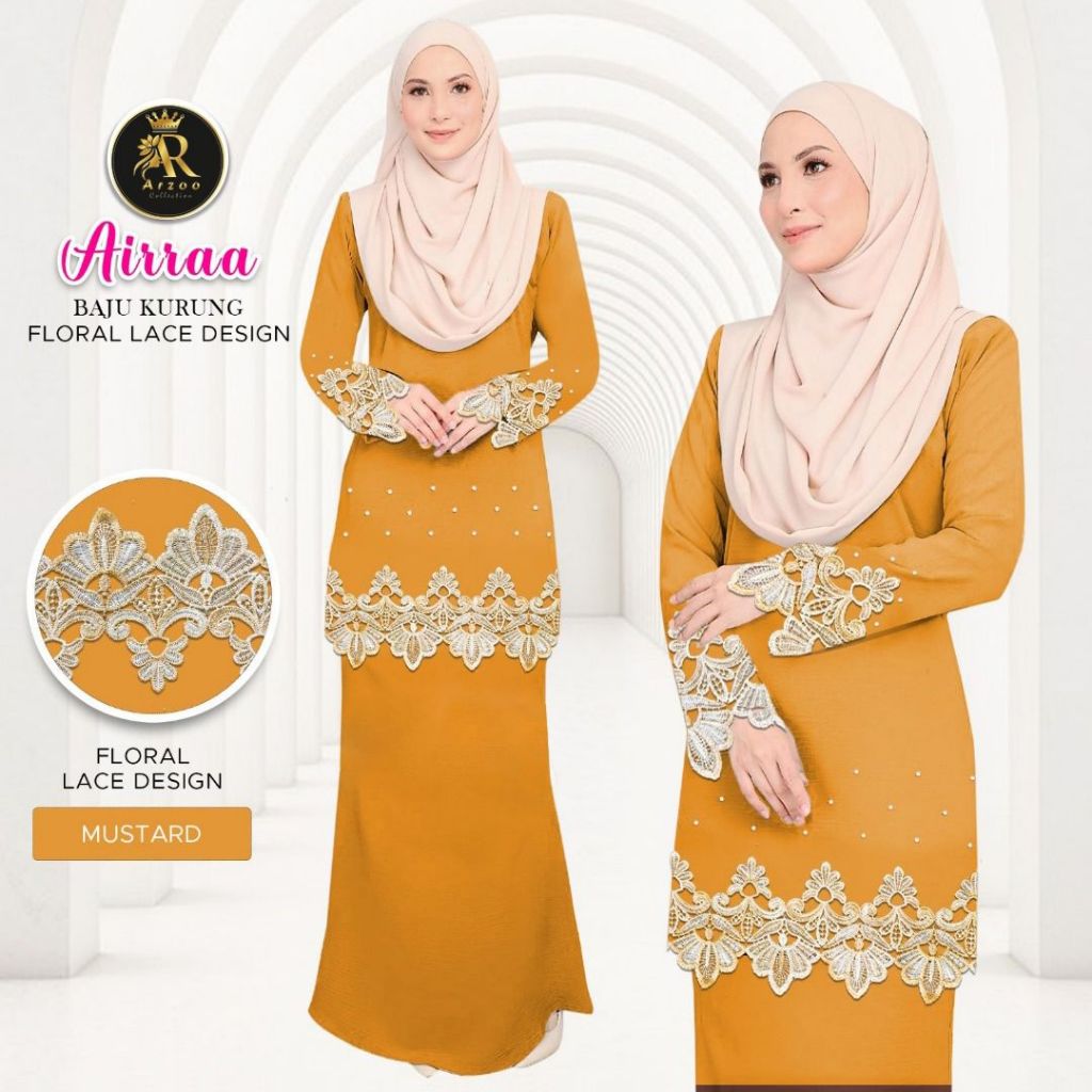 High Quality Baju Kurang Airraa With Flower Design Lace And Batu New Arrival Raya 2025