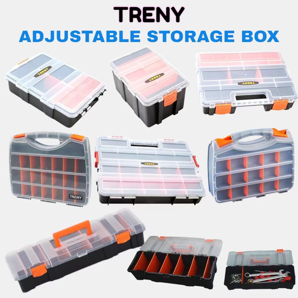 TRENY Double sided Portable Plastic Tool Parts Storage Box Suitcase ...