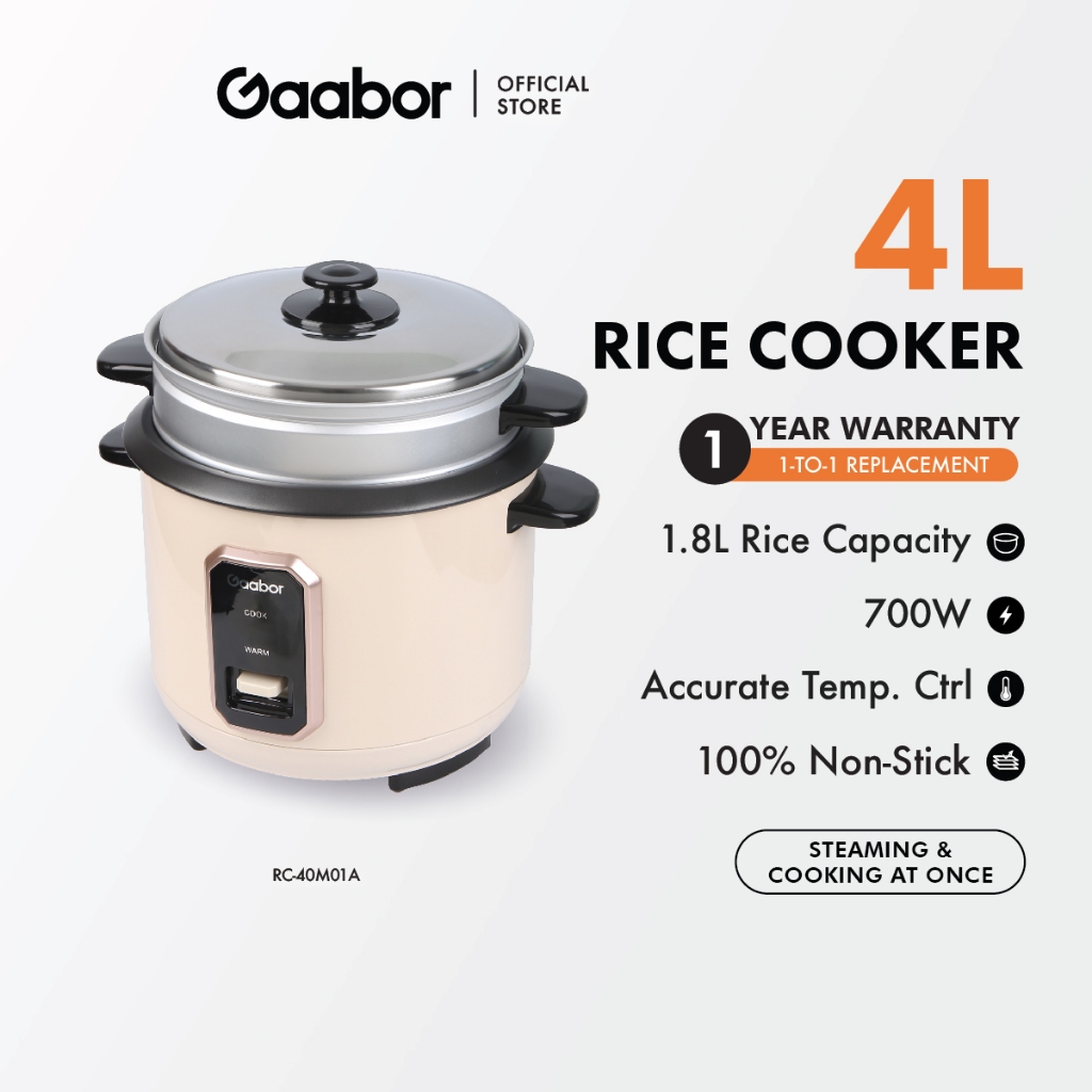 Gaabor 4L Rice Cooker One-Button Steam &Cook, Large Capacity Mechanical ...