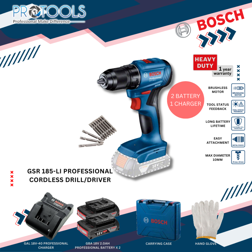 BOSCH GSR185-Li GSR185 LI 18V Cordless Drill / Driver 2.0Ah Battery ...