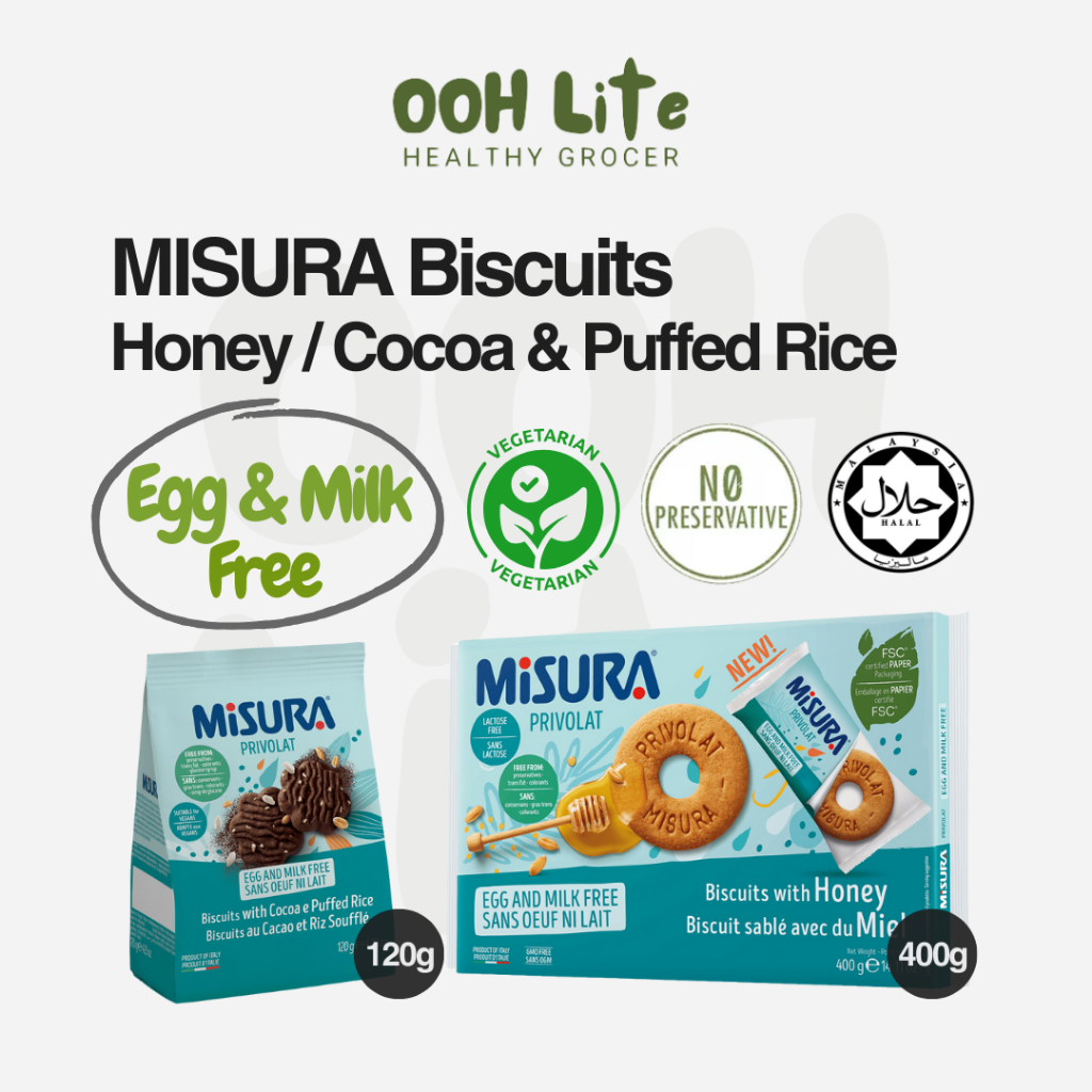 MISURA Egg & Milk Free Biscuit (with honey / cocoa & puffed rice) - No ...