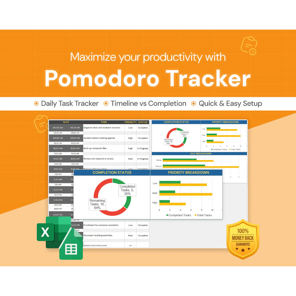 Pomodoro Tracker Daily Task Status Task Priority Breakdown Organizer ...