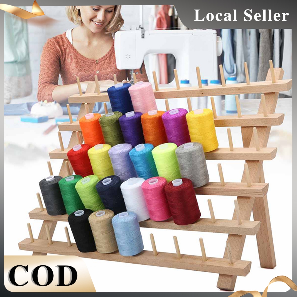 60 Spools Wooden Thread Rack Thread Holder Organizer For Embroidery ...