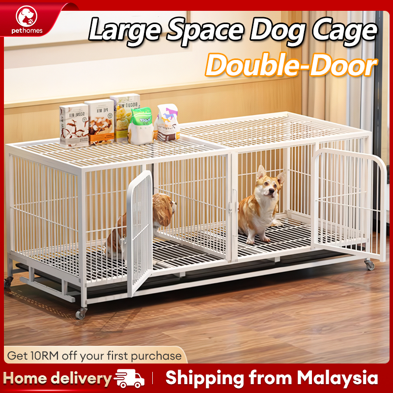 Image showcasing Big Dog Cage Bold Metal Indoor Pet Cage Large Free Space with 4 Wheels ...