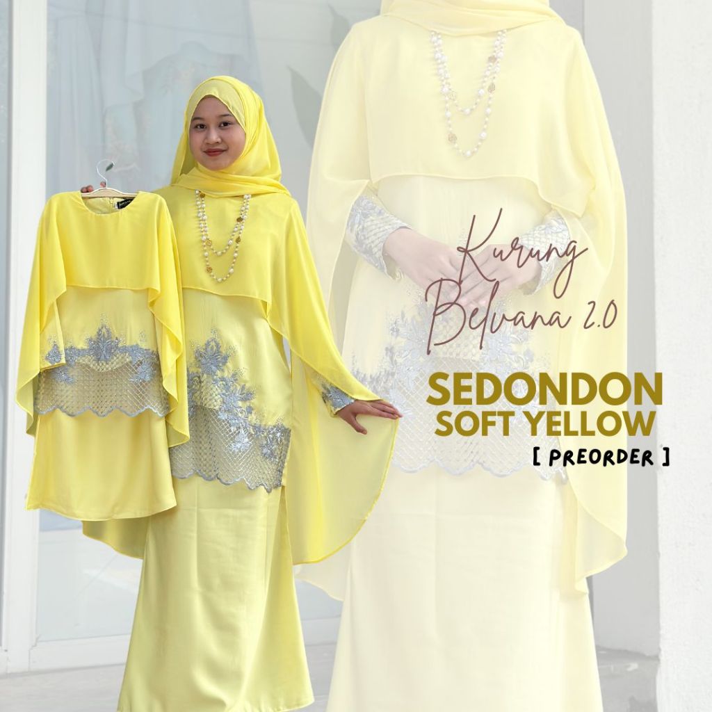 SOFT YELLOW - KUNING SET FAMILY BAJU RAYA KURUNG MODEN BELVANA 2.0 ...