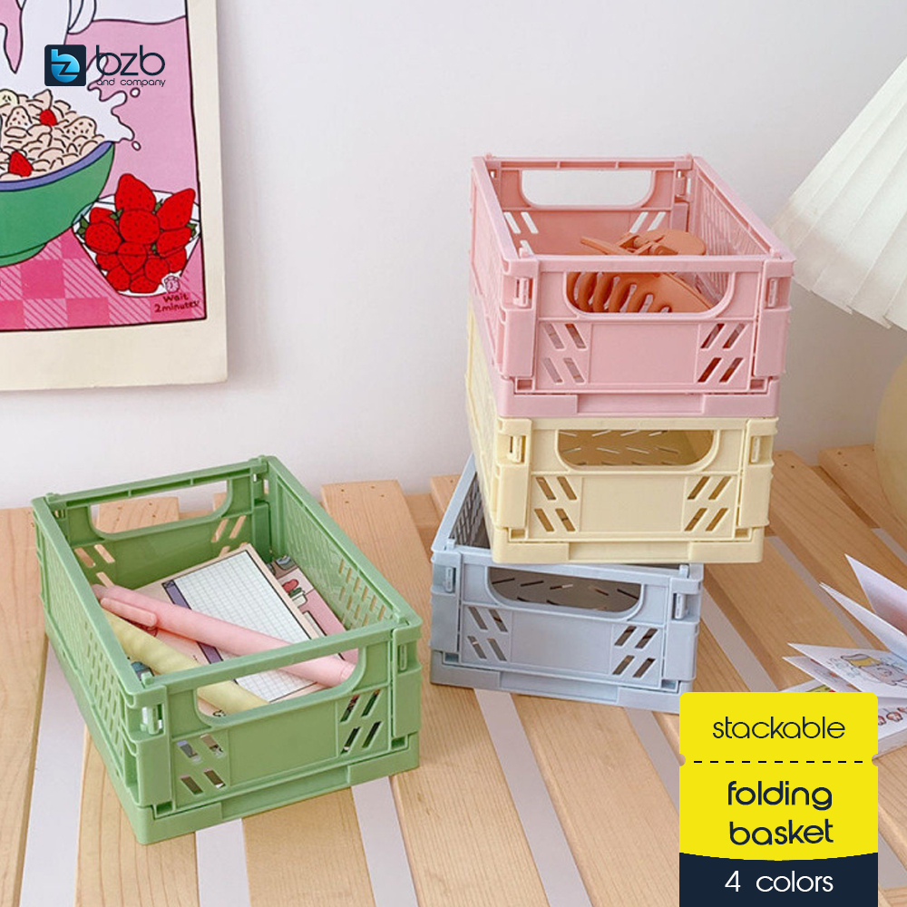 Stackable Folding Basket Foldable Table Drawer Organizer Collapsible ...