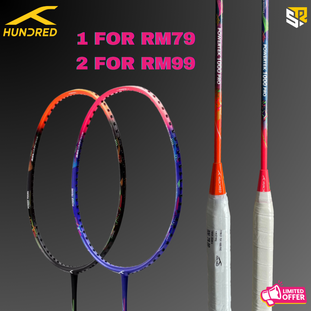 [2 FOR RM99] HUNDRED Badminton Racquet Powertek 1000 Pro/ 2000 Pro ...