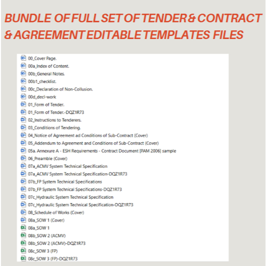 BUNDLE OF FULL SET OF TENDER CONTRACT AGREEMENT EDITABLE TEMPLATES 