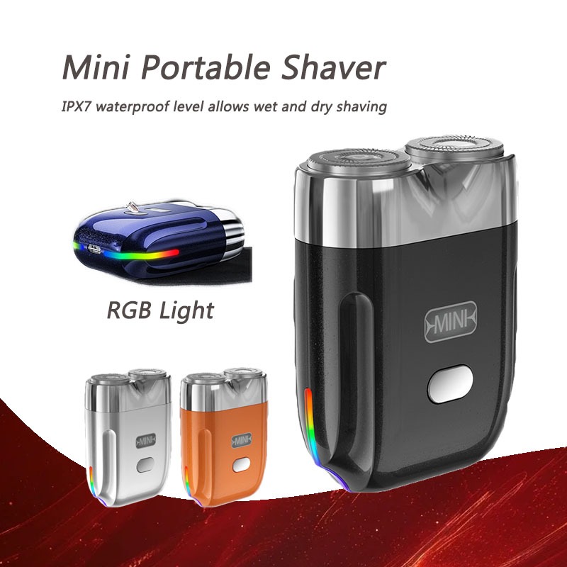 Rechargeable Mini Shaver with RGB Light Blade Stainless Steel Rotary ...