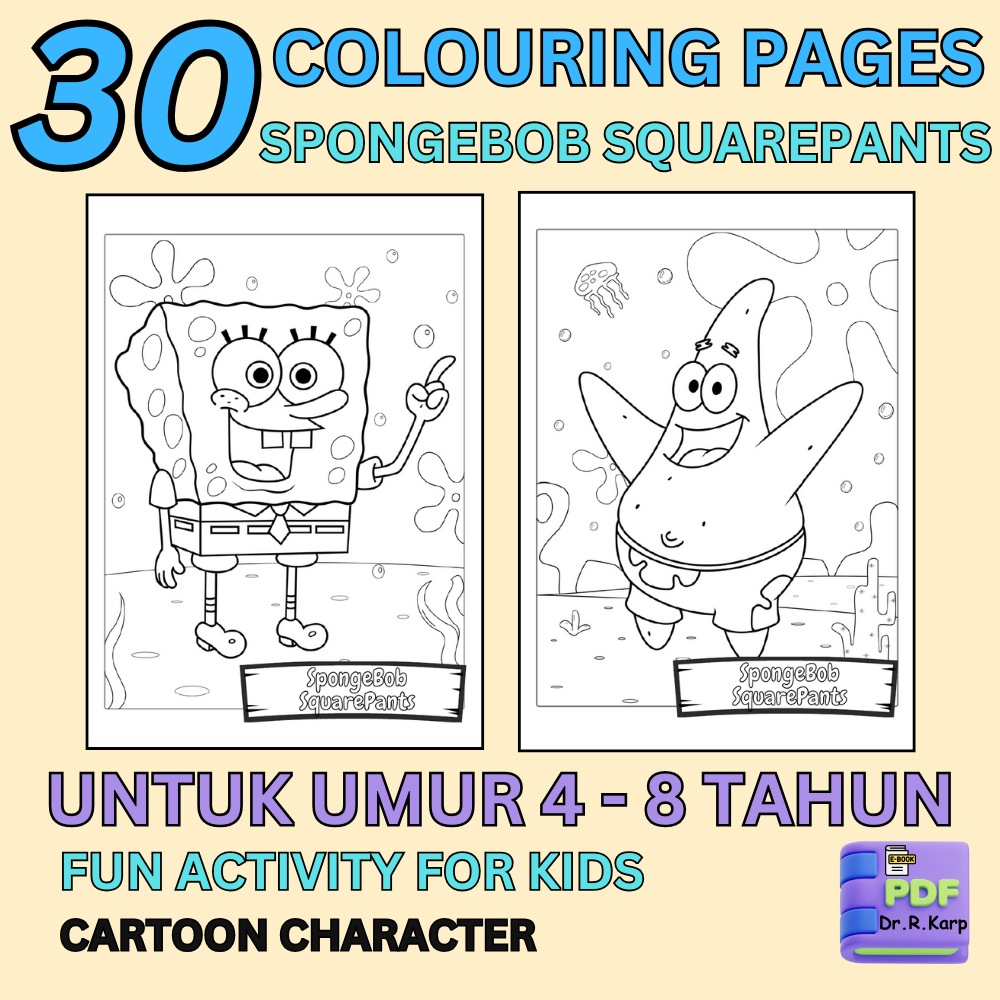 [PDF] 30 Cute SpongeBob SquarePants Kids Printable Colouring Coloring ...