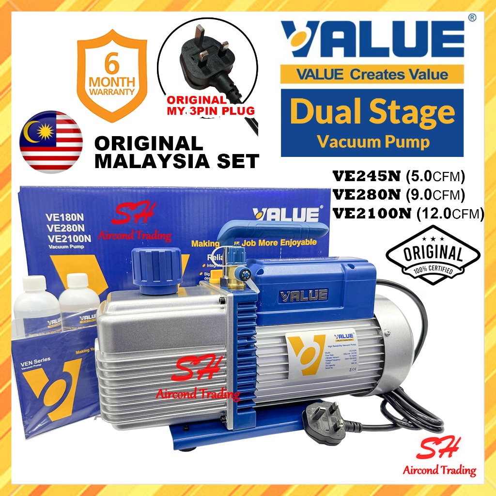 VALUE Dual Stage Vacuum Pump AIRCOND VE245N VE280N VE2100N 5CFM 9CFM ...