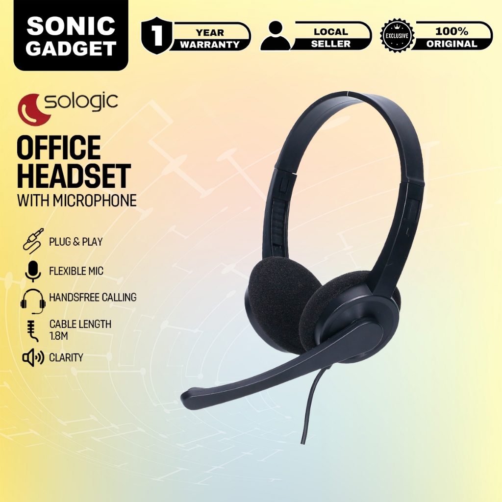 Sologic Office Headset 3.5mm jack Plug & Play PC Laptop Movie Gaming ...