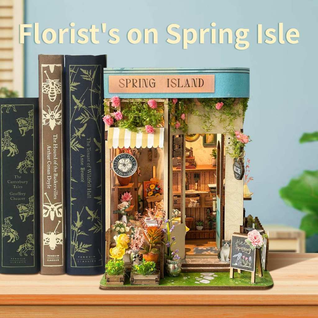 Mini Booknook Spring Island with Sensor Light 3D Wooden Puzzle Book ...