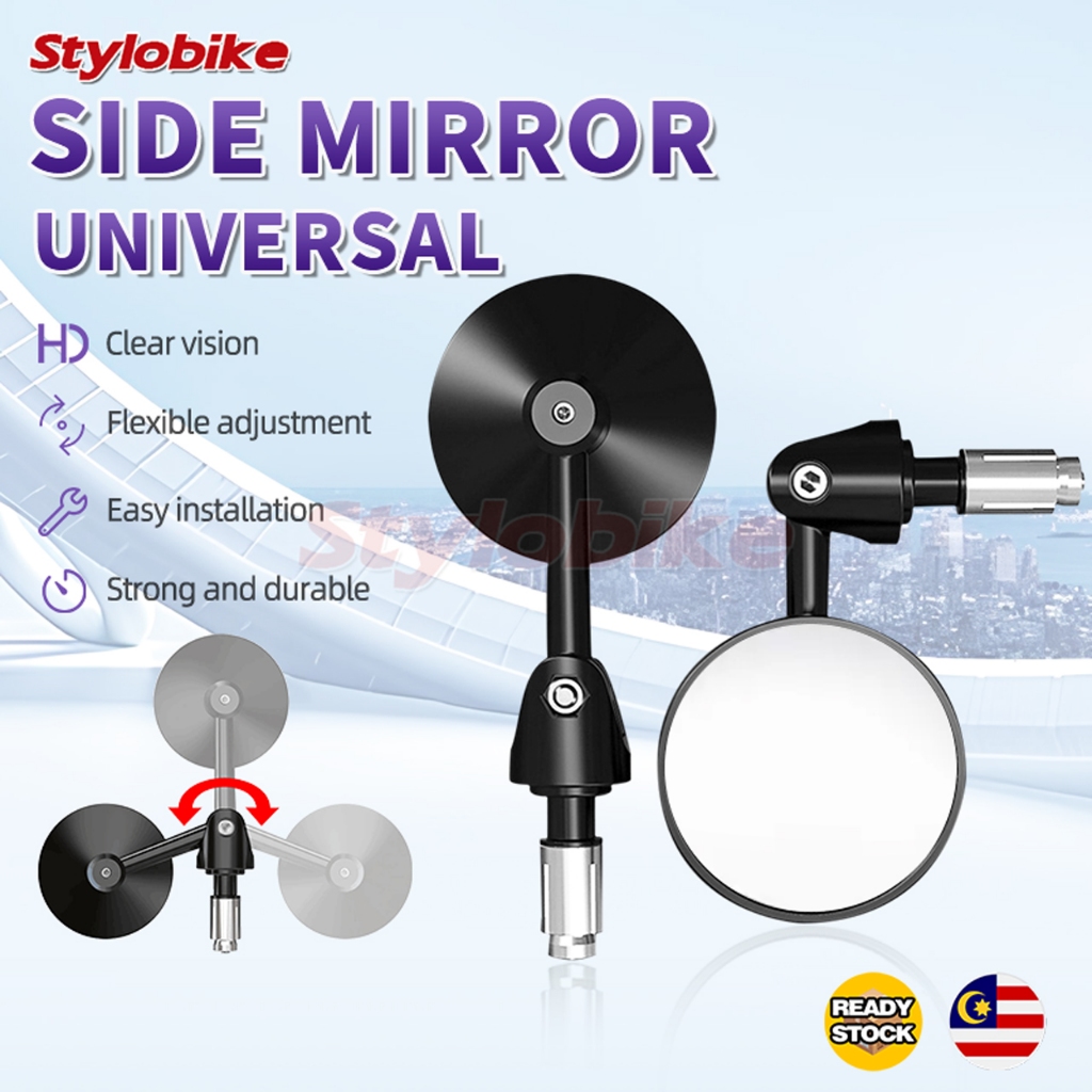 Universal Round Bar End Rear View Mirror Motorcycle Rearview Cermin ...