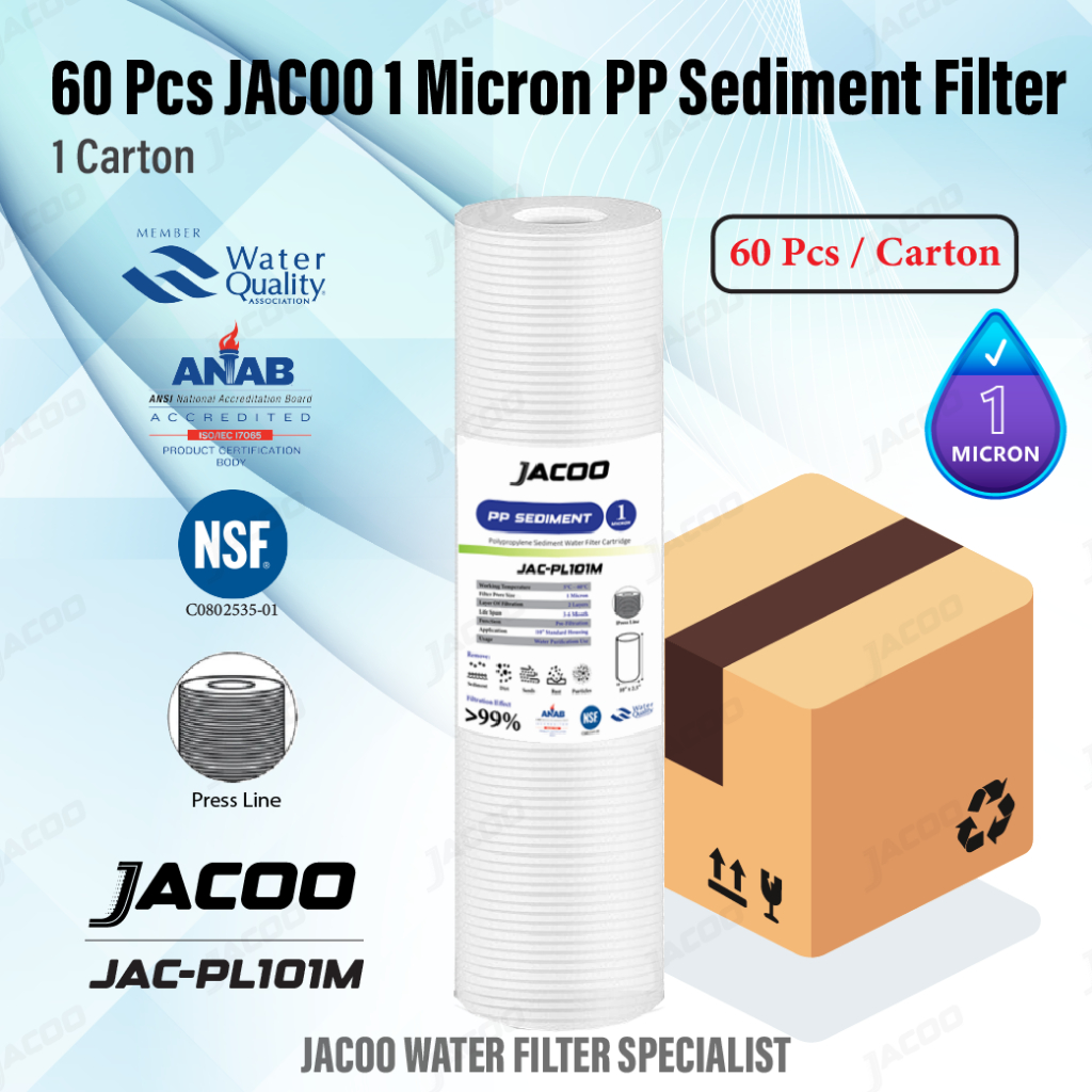 (1 CARTON/60 PCS) JACOO 1 Micron PP Sediment Pressed Line NSF ANAB ...