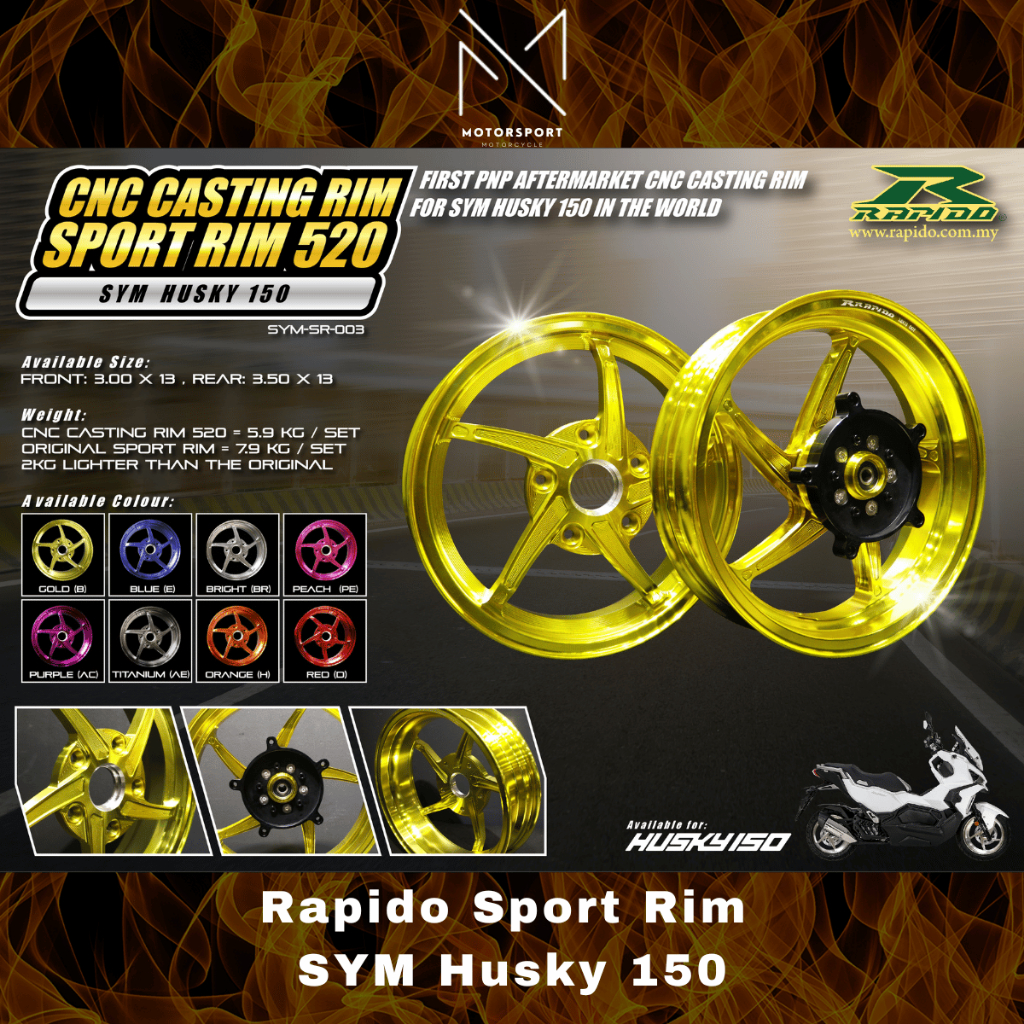 RAPIDO Husky 150 Sport Rim SYM Husky ADV150 CNC Casting Rim 520 Front ...
