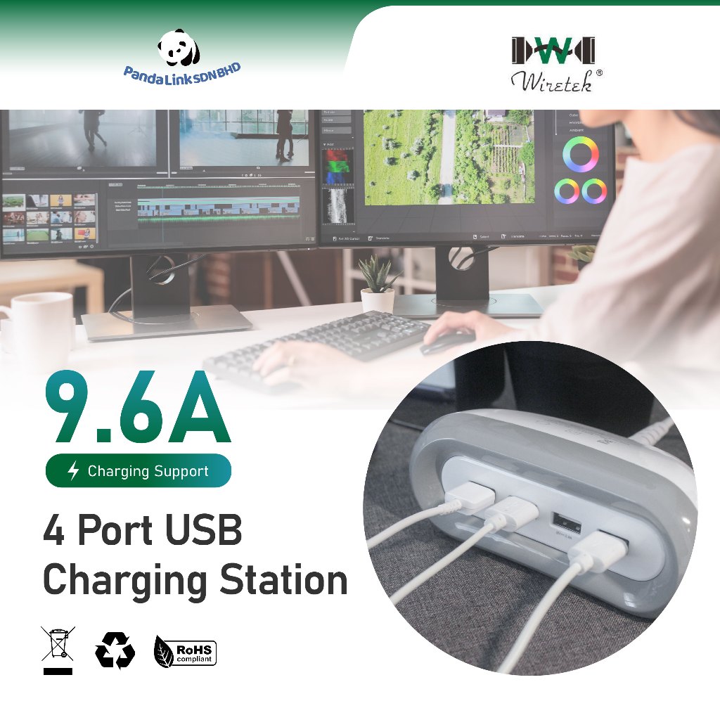 WIRETEK TE296 4-Port USB Desktop Charging Dock Station [5V/9.6A] (Stock ...