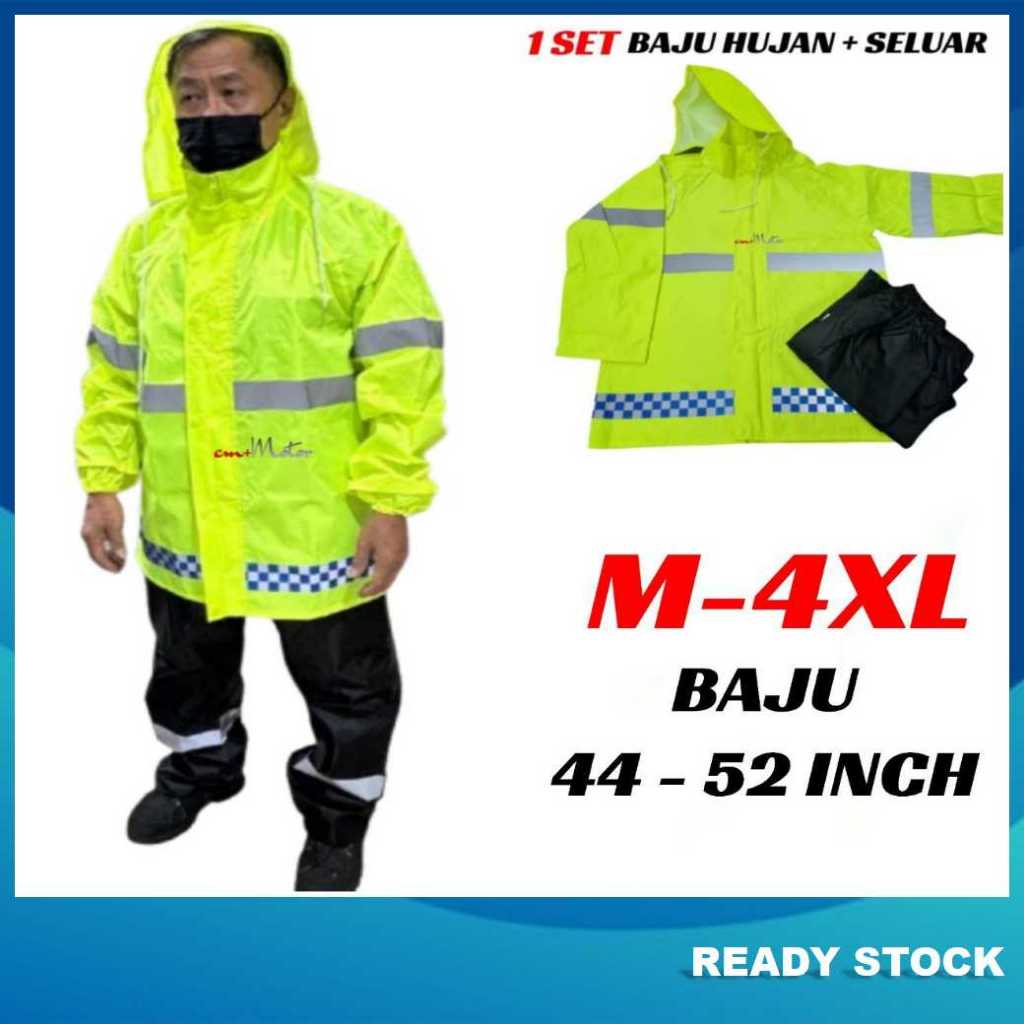 (Size M-4XL) RAINCOAT AND PANT REFLECTIVE Fluorescent Green Safety ...