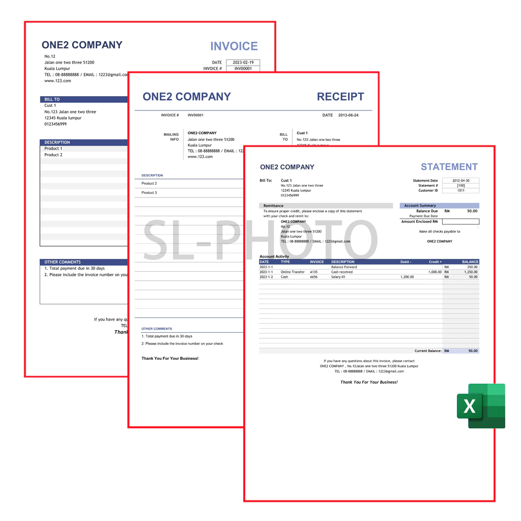 6in1 Fully Edit-Automated-Simple Invoice / Quote / Purchase / Statement ...