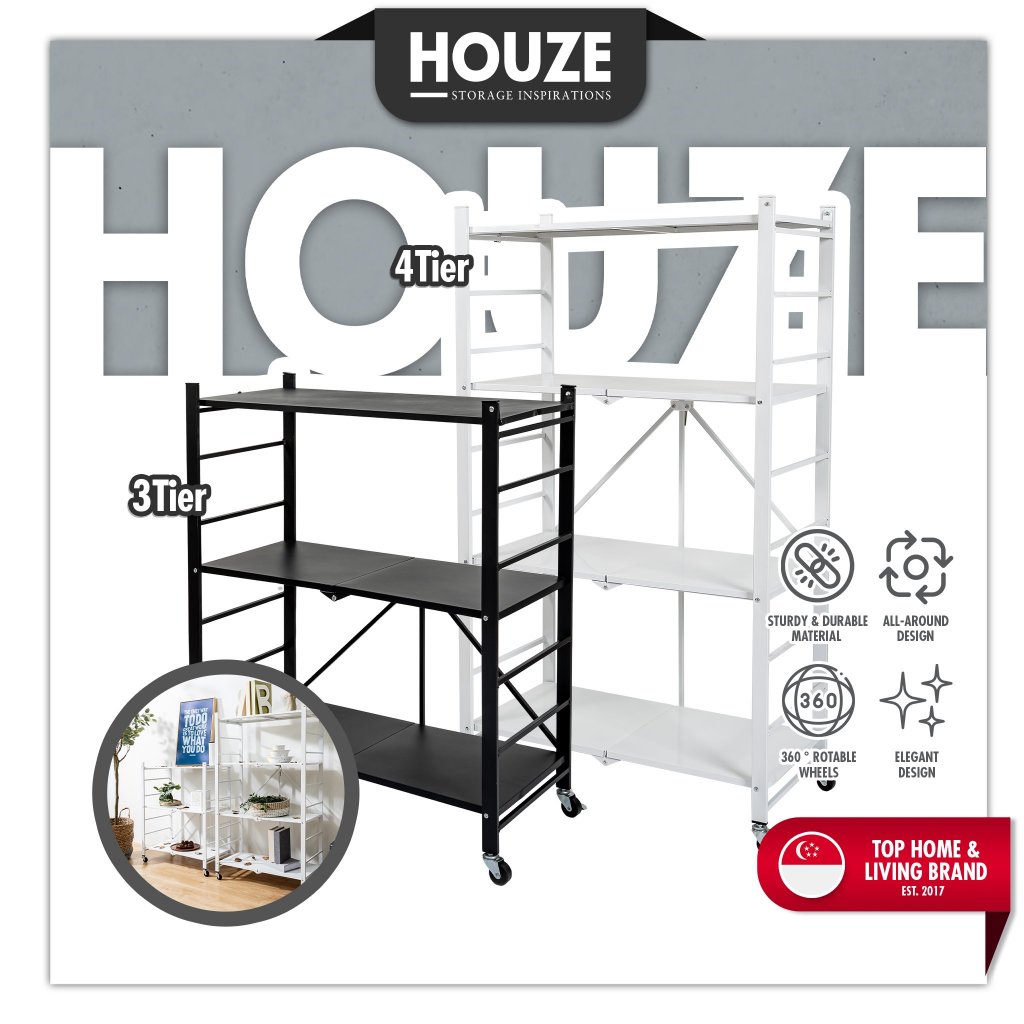 HOUZE - SLIM - 3/4 Tier Parallel Foldable Storage Shelf | Shopee Malaysia