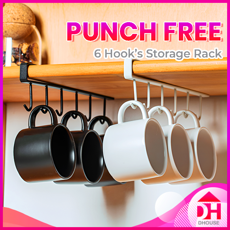 6 Hooks Iron Hanger Cup Mug Holder Hanging Rack Kitchen Cabinet ...