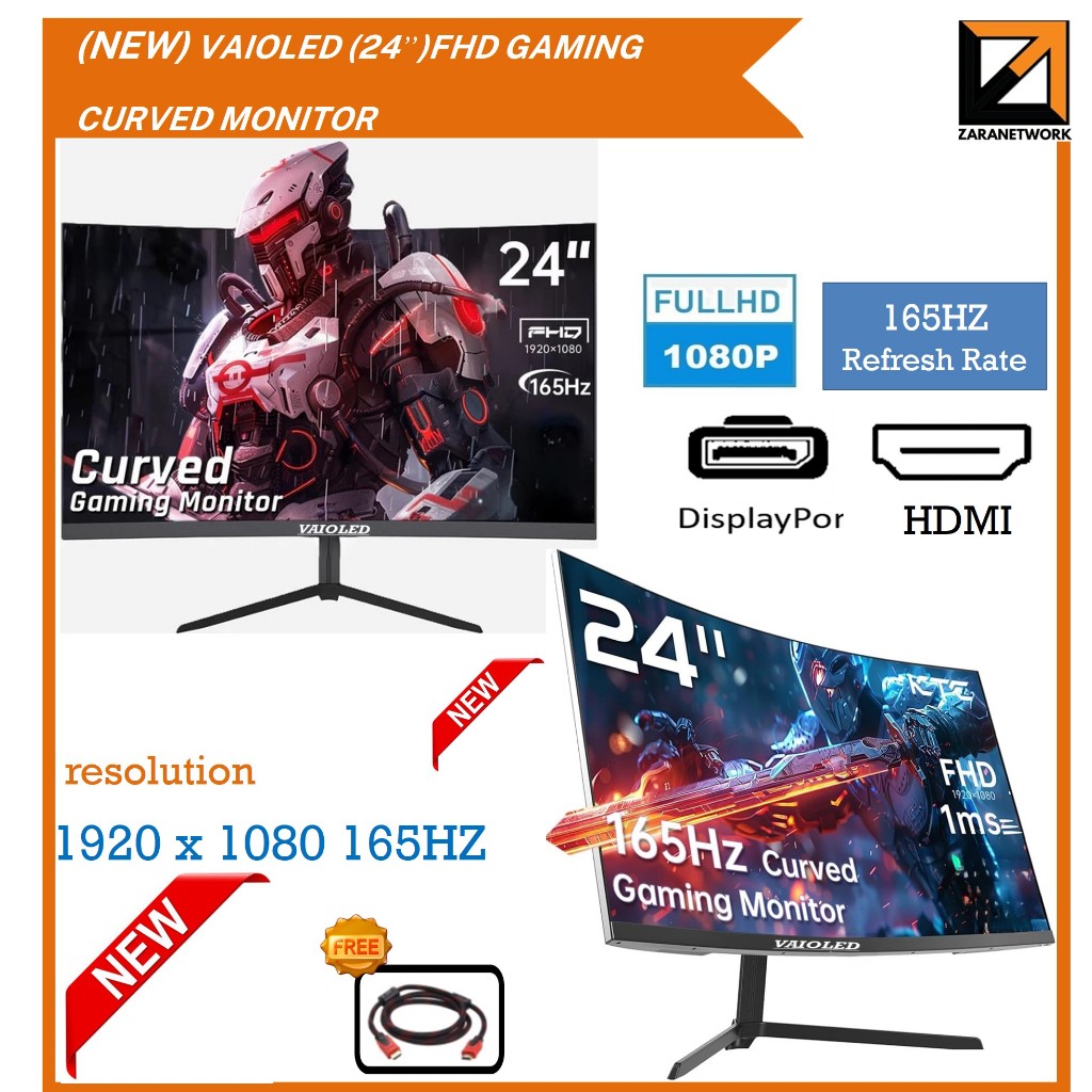 (NEW)VAIOLED 24'inch Curved Gaming Monitor 165hz (1920X1080) PS4/PS5 ...