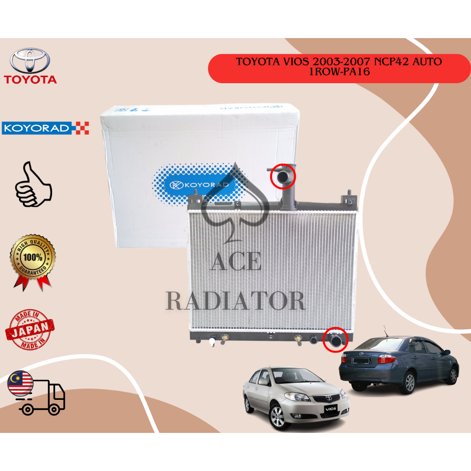 TOYOTA VIOS 2003-2007 NCP42 AUTO 1ROW-PA16 RADIATOR KOYORAD BRAND JAPAN ...