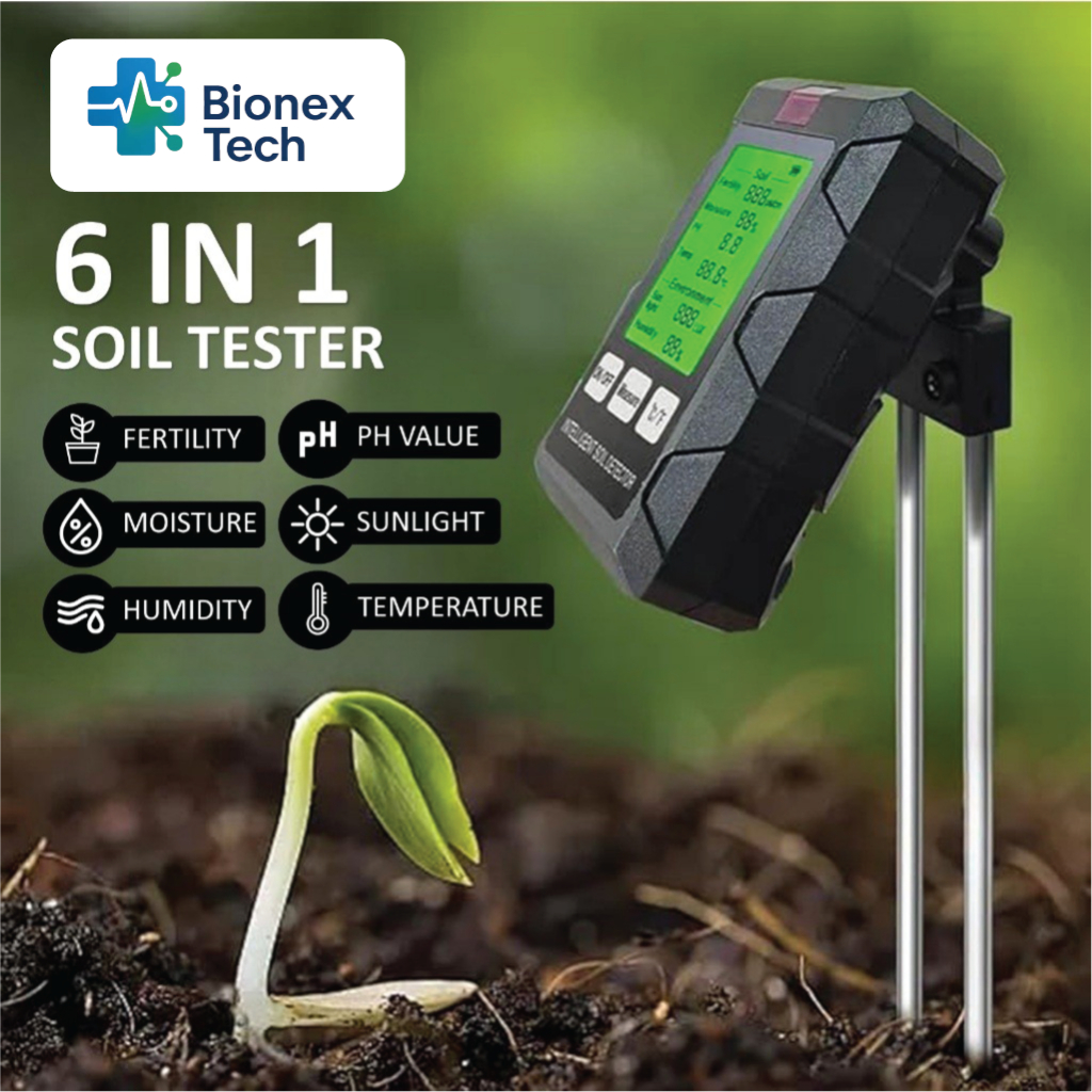 6 IN 1 LED Soil Tester Soil Meter pH/ Moisture/ Temperature/ Humidity ...