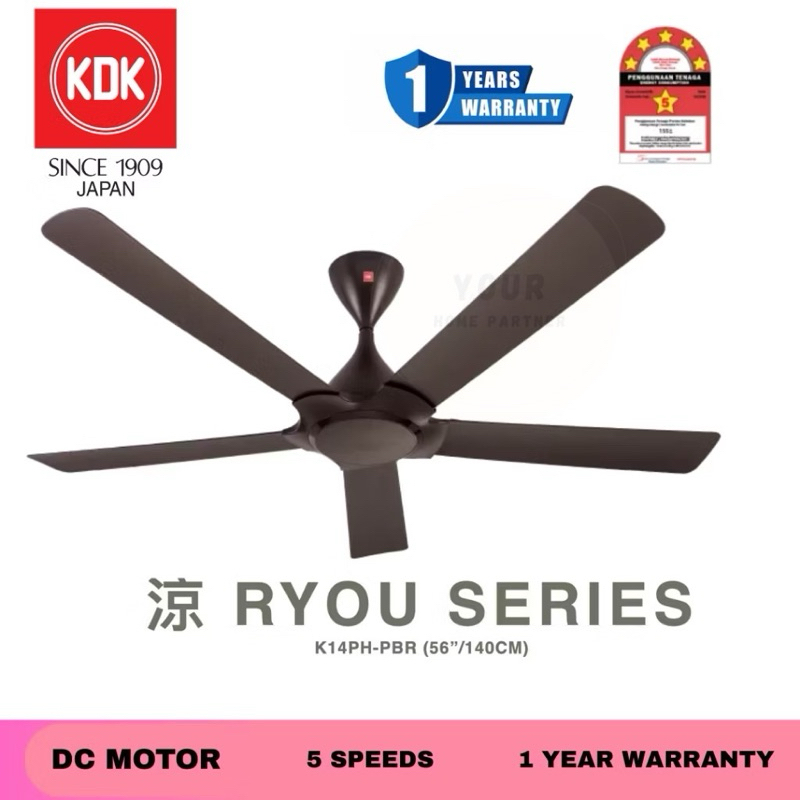 KDK Ceiling Fan RYOU Sries DC Motor 5 Speeds K14PH-PBR (56”/140CM ...
